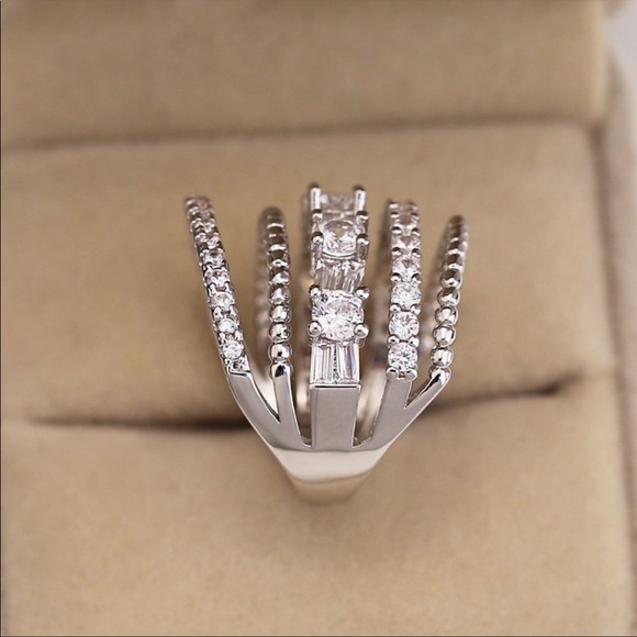 NEW 925 STERLING SILVER DIAMOND MULTI BAND RING - Picture 4 of 4